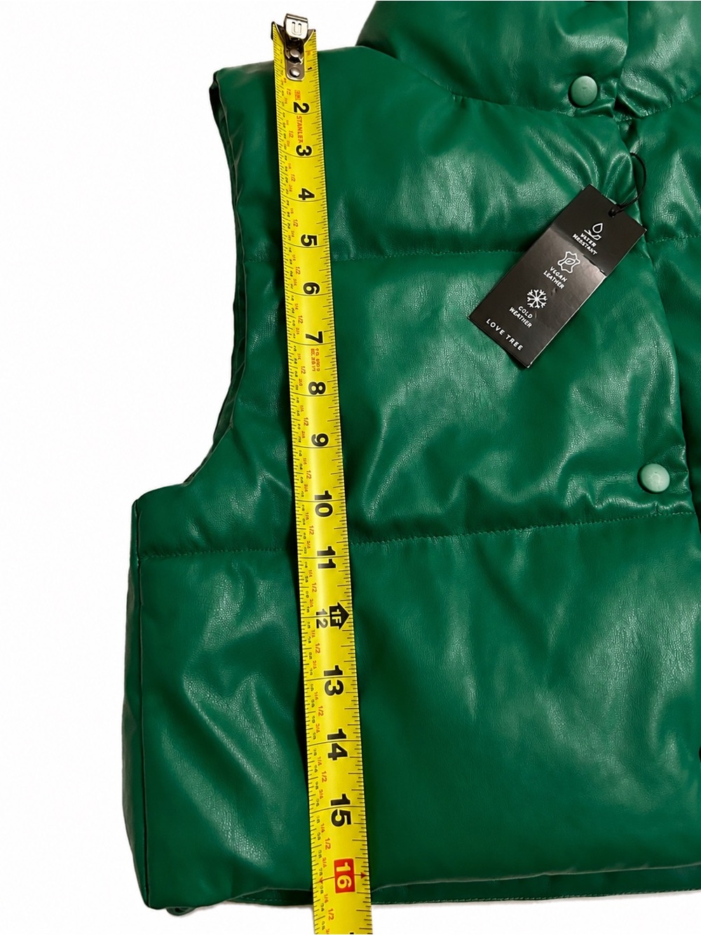 Love Tree Green Faux Leather Puffer Vest Small NWT Vegan Leather Water Resistant - Picture 4 of 9
